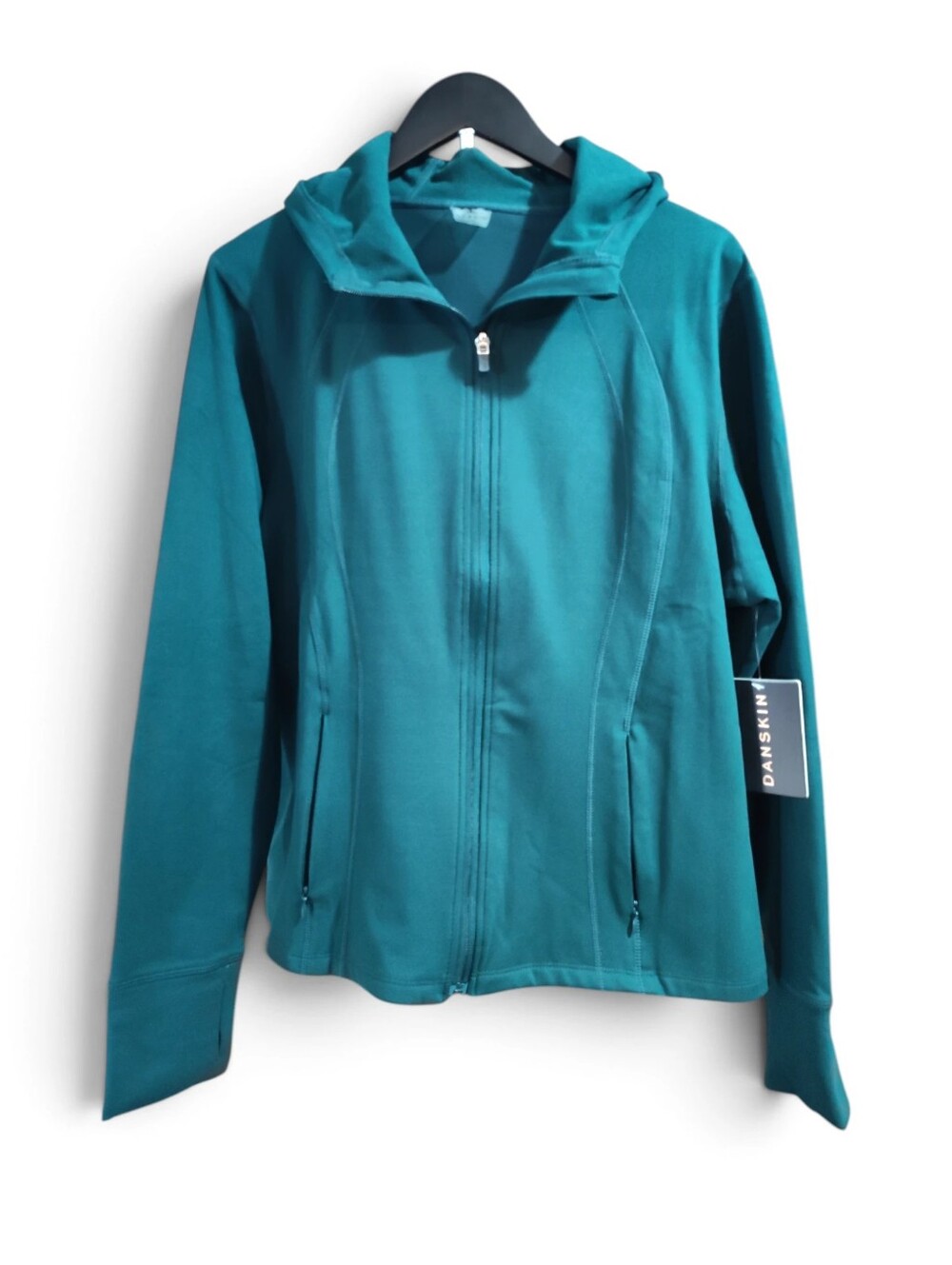 🆕 Danskin Winter Tech Fleece Lined Hooded Luxe Yoga Jacket Womens XL Dark Teal - Picture 2 of 12